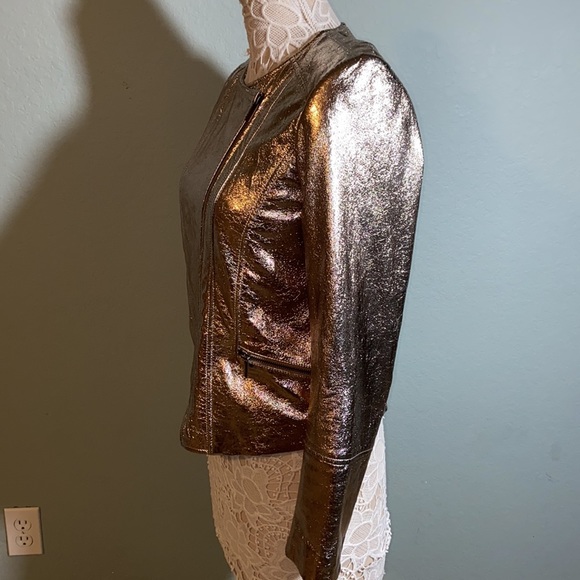 RARE White House Black Market Leather Metallic Moto Style Jacket - Picture 2 of 6